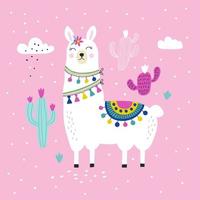 Card with cute llama. Vector illustrations