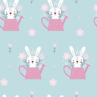 Rabbit in a watering can seamless pattern. Vector illustration