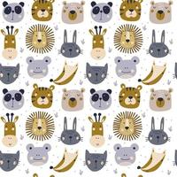 Seamless pattern with cute animals faces. Childish print. Vector cartoon illustration