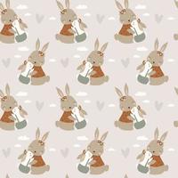 Seamlerss pattern with cute cartoon rabbit. Vector illustrations
