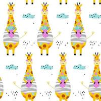 Seamless pattern with cute cartoon giraffe. Vector illustration