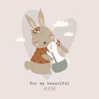 Happy Mother's Day card with cute rabbit. Vector illustration