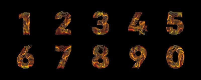 Wavy line number set. Numbers with motion wave. Number logo with colorful twisted lines. Creative vector illustration with zebra, sea, print and wavy pattern lines.