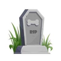 Pet gravestone, animal funeral with foot print decorated with grass in cartoon style isolated on white background. . Vector illustration