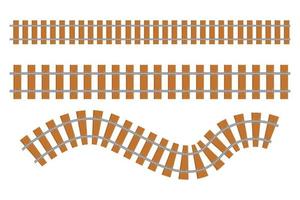 Rail way collection top view, train road in cartoon style isolated on white background. Curve line set railroad. vector