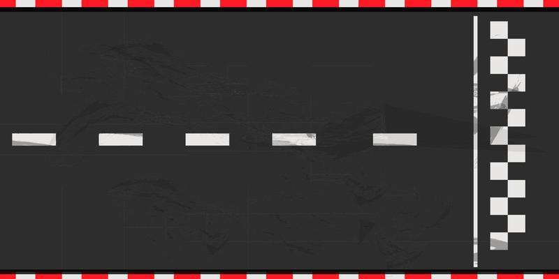Road race, street top view in cartoon style. Surface textured part, speedway near finish.