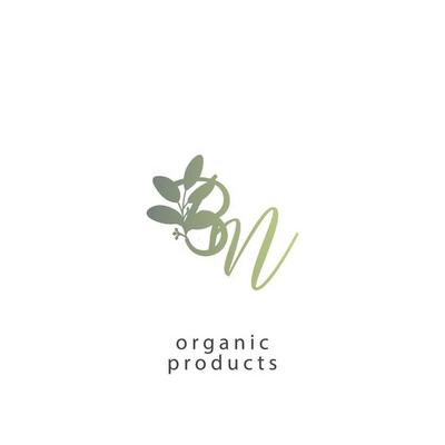 BM logo monogram with green leaf nature organic bio curved shape premium vector design template