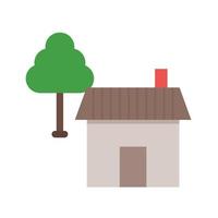 casa con árbol plano icono multicolor vector