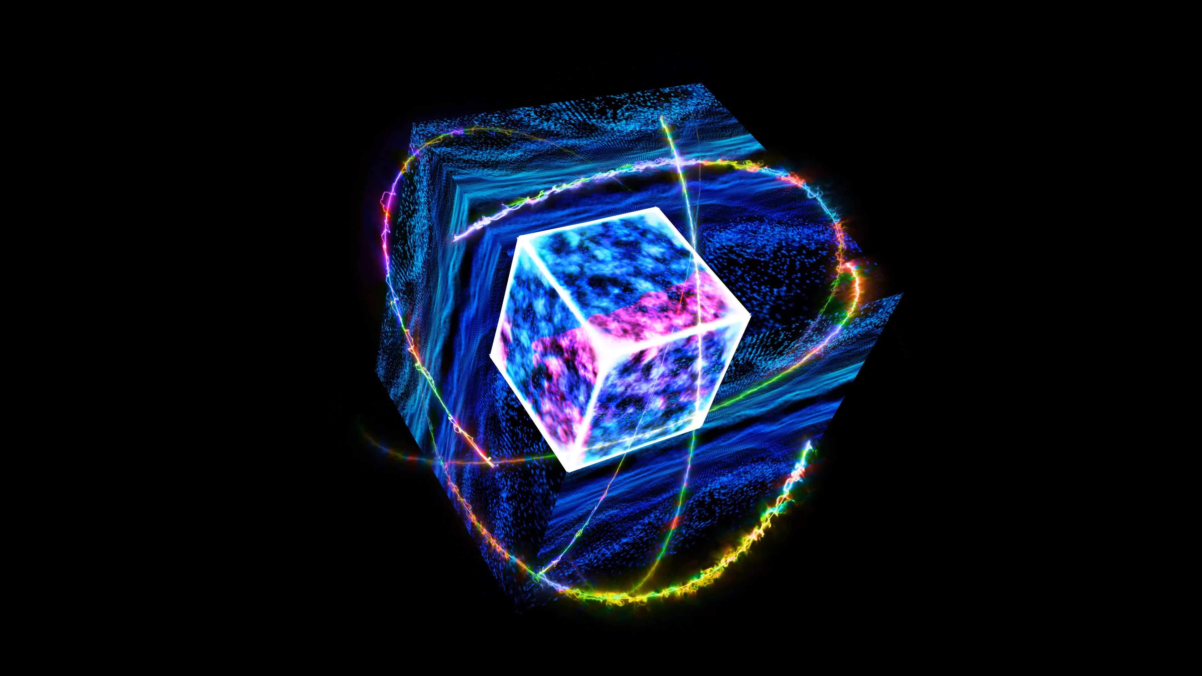 Cube quantum computer core futuristic technology digital layer