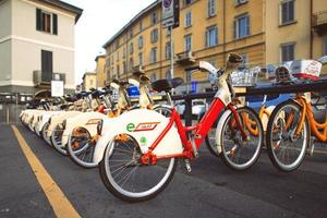 Milan Italy 2018 Bike sharing in Milan. Bicycles are available for the public photo