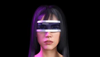 Female avatar wearing virtual reality glasses 3d render photo