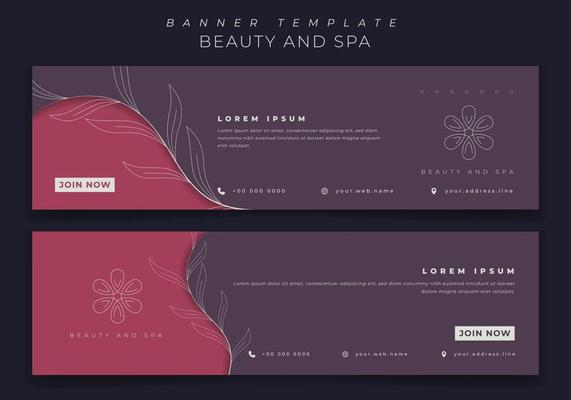 Web banner template in landscape background with purple feminine design for spa and beauty design
