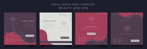 Set of social media post template in feminine square background for beauty and spa design vector