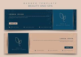 Landscape banner template in luxury blue and pink background for beauty care advertising design vector