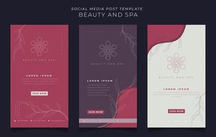 Set of social media post template with feminine design in portrait background for spa design vector