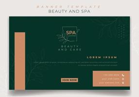 plantilla de banner en diseño de fondo verde para diseño de publicidad de spa y cuidado de la belleza vector