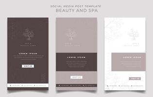 Set of social media post template with luxury brown background for beauty care advertisement design vector