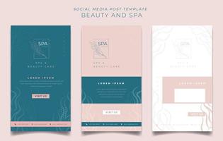 Set of social media template in luxury green and pink background for feminine advertising design