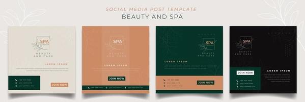 Set of social media post template with feminine background design for beauty care advertisement vector