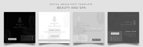 Set of social media post template in black white square background in luxury for advertising design