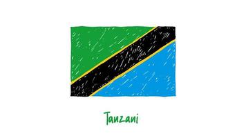 marcador de bandera de tanzania o vector de ilustración de dibujo a lápiz