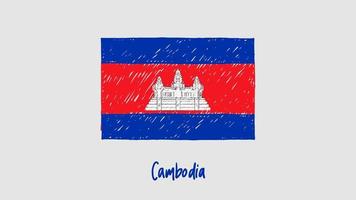 Cambodia Flag Marker or Pencil Sketch Illustration Vector