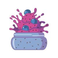 Blueberry Jam icon with chia seeds in flat style isolated on white background. Vector illustration. Cartoon tasty jam in jar.