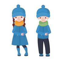 Frostbite girl and boy in cartoon style isolated on white background. Vector illustration.