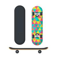 Skateboard icon in flat style isolated on white background. Top and side view. Vector illustration.
