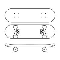 Skateboard icon in line art style isolated on white background. Top and side view. Vector illustration.