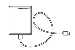 External hard drive disk icon in line art style isolated on white background. Extern HDD. Vector illustration.