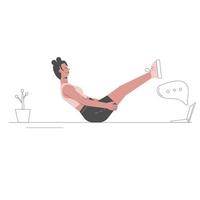 mujer haciendo ejercicio en v, fitness de entrenamiento de mujer, ejercicios aeróbicos y ejercicios. entrenamiento para el equilibrio. conceptos de fitness y salud. ilustración plana vectorial. concepto de formación en línea. vector