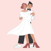 The wedding couple performs the first wedding dance. The newlyweds are dancing. The bride and groom are getting married. The concept of love. vector