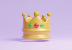 Golden crown king icon with gem 3d render photo