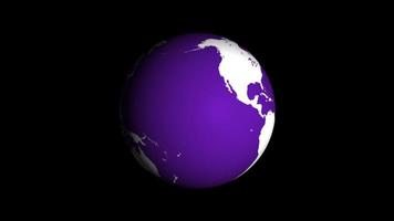 globe animé carte du monde violet fond transparent video