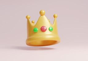 Golden crown king icon with gem 3d render photo
