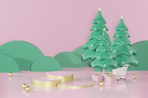 3d rendering illustration of christmas podium stage display showcase for product placement in minimal design. photo