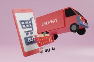 delivery to home from online shopping in 3D illustration rendering photo