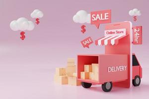 delivery to home from online shopping in 3D illustration rendering photo