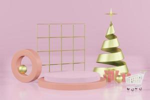 Ilustración de renderizado 3d del podio para la colocación de productos en un diseño mínimo en el tema navideño. escaparate del escenario del podio foto