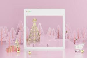 Ilustración de renderizado 3d del podio para la colocación de productos en un diseño mínimo en el tema navideño. escaparate del escenario del podio foto