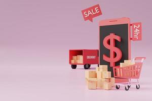 delivery to home from online shopping in 3D illustration rendering photo