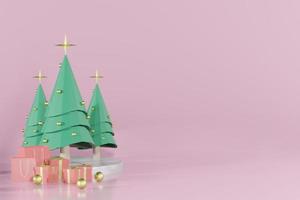 3d rendering illustration of podium for product placement in minimal design in christmas theme. podium stage showcase photo