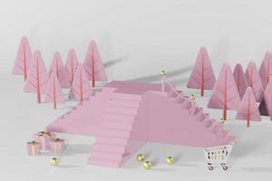 3d rendering illustration of podium for product placement in minimal design in christmas theme. podium stage showcase photo