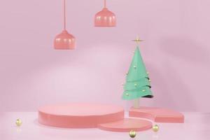 Ilustración de renderizado 3d del podio para la colocación de productos en un diseño mínimo en el tema navideño. escaparate del escenario del podio foto