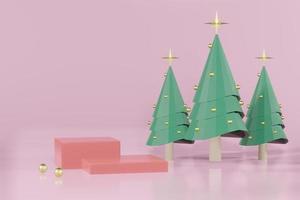 3d rendering illustration of podium for product placement in minimal design in christmas theme. podium stage showcase photo