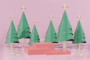 3d rendering illustration of podium for product placement in minimal design in christmas theme. podium stage showcase photo