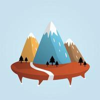 Mountains with snow-covered peaks, rocks on hill, backpacking, vector