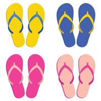 Flip flip vector icon, summer beach slippers, sea sandal set, cartoon footwears. Colorful vector illustration