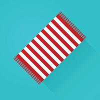 Red beach towel on a blue background with long shadow. Vector, cartoon illustration vector